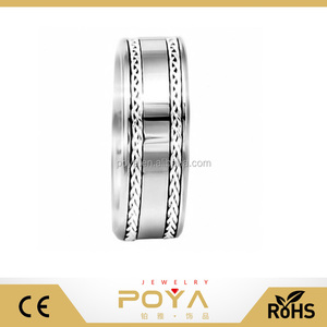 8mm Carburo De Tungsteno Duo Trenzado 925 Incrustaciones de Plata Brillante Anillo de Bodas Top de Los Hombres - Product Image 1