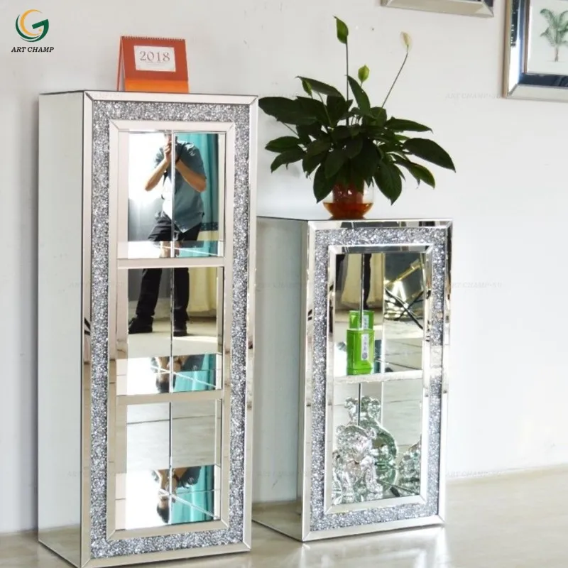 Diamond crushed crystal mirrored modern stand table 2 tier 3 tier display unit cabinet