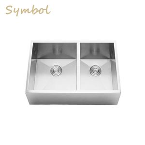 Armoires de cuisine en acier inoxydable SUS304 faites à la main de conception moderne Évier satiné à deux trous et double cuvette de style américain - Product Image 2
