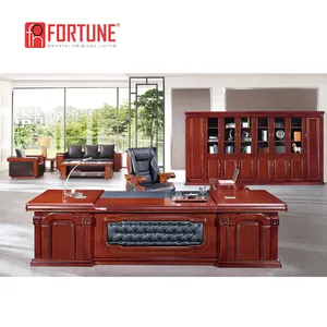 Scrivanie Direzionali in Legno <span class=keywords><strong>Rosso</strong></span> di Alta Qualità, Stile Europeo, con Rivestimento in Pelle - Product Image 1