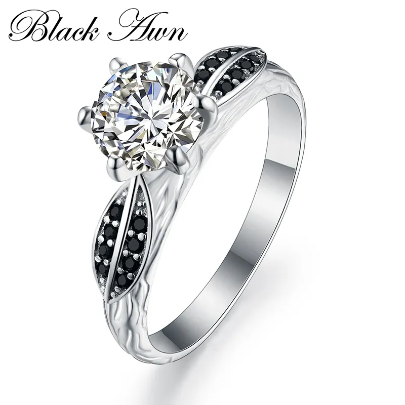 [BLACK AWN] New Arrive Neo-Gothic 2.7g 925 Sterling Silver Jewelry Trendy Wedding Rings for Women Engagement Ring C120