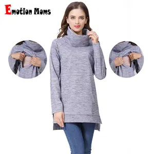 Emotion Moms Maternity Clothing Thermal Breastfeeding Jumper Turtle Neck Nursing Hoodies Cotton Blend In Stock Lactation