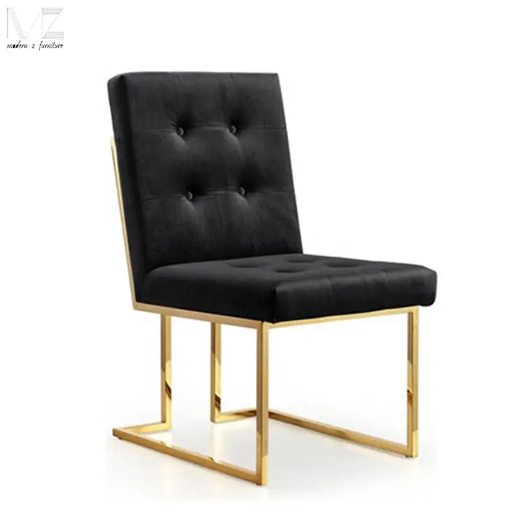 Silla nórdica moderna de lujo para restaurante, Base de terciopelo negro de acero inoxidable, sillas para comedor con acabado dorado
