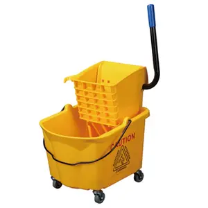 Emborrachada profissional comercial esfregão amarelo combo janitorial cart