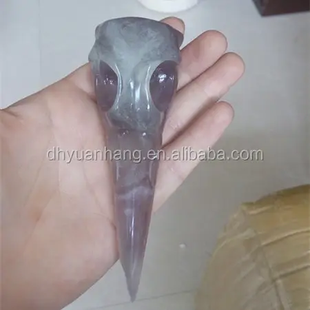 Natural purple fluorite stone raven skulls,crow shaped natural skulls,gemstone skull for craft