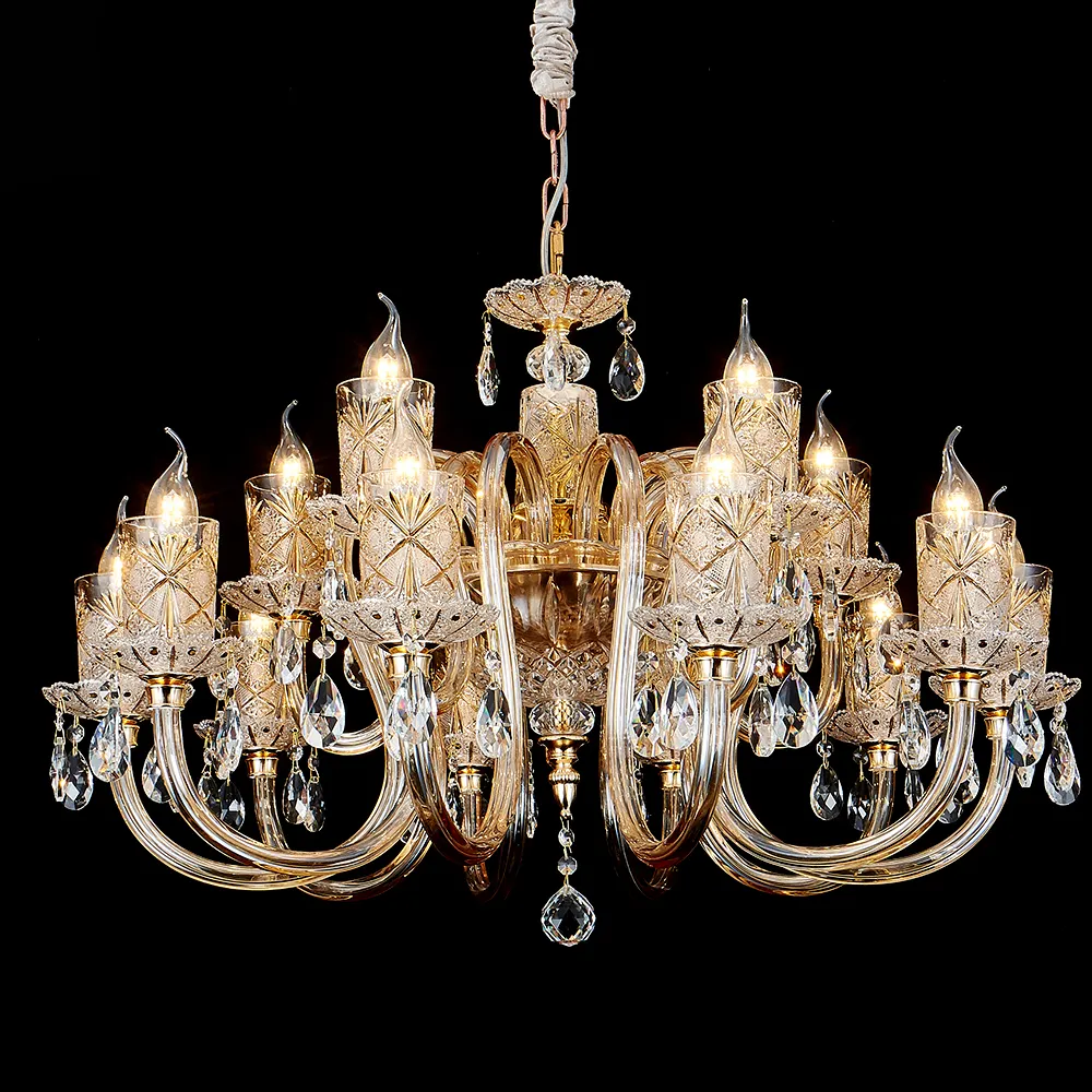 Elegante di lusso di alta qualità lampadario di cristallo di vetro sottile scolpito ha condotto la luce di soffitto