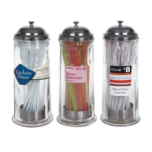 Straw Dispenser with Stainless Steel Lid, Clear Acrylic Straw Holder, 100  Striped Plastic Straws - Bed Bath & Beyond - 37129469