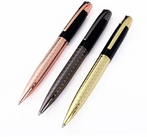 2021 Manufacturer hot sale luxury gold gun black rose gold plating grid engraved pattern metal ballpoint pen business custom pen