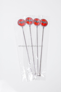 Stainless Steel Stir <b>Rods</b> With Red Bat Logo Round Top Party Novelty Drink Mixers - Product Image 6
