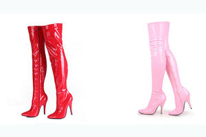 2017 Yeni Tasarım Alibaba Pembe Kadınlar İtalyan Seksi Stiletto Topuklu Diz Özel Made Uyluk Çizmeler Üzerinde 12 cm - Product Image 3