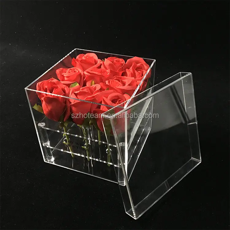 Acrilico Casella di Visualizzazione 9 Rose di Plastica Trasparente di Cristallo di Lusso Del Fiore Del Commercio All'ingrosso