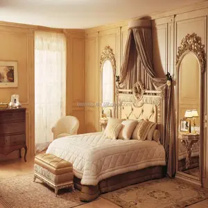 Bisini 法国巴洛克木制卧室家具设置特大号床，宫殿皇家经典床