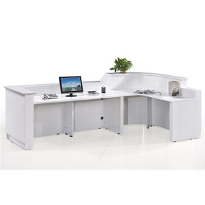Muebles de Recepción Económicos, Muebles de Oficina Modernos de Lujo de Madera Curvada en Forma de L, Muebles de Oficina Blancos para Oficina, Hotel y Hogar, Madera Maciza - Product Image 3
