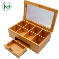 Boîte de rangement pour sachets de thé en bambou, boîte à thé en bambou avec tiroir extensible, 8 compartiments