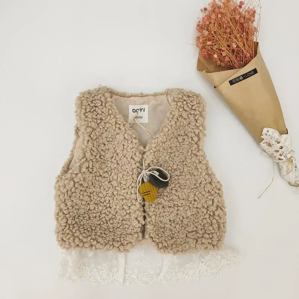 2021 fashionable child waistcoat winter lace kids fur vest for girls