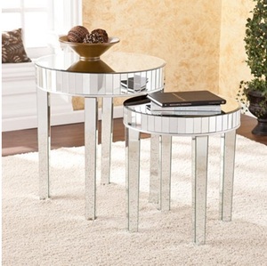 Sparkle 2 Pieces Mirrored <strong>Nesting</strong> <strong>Table</strong> Round Side <strong>Table</strong> for Living Room Hotel - Product Image 1