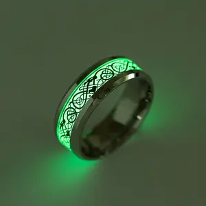 Vershal anel C2-1 brilha no escuro dragão, textura masculina, anel de prata, polimento, aço inoxidável, homem