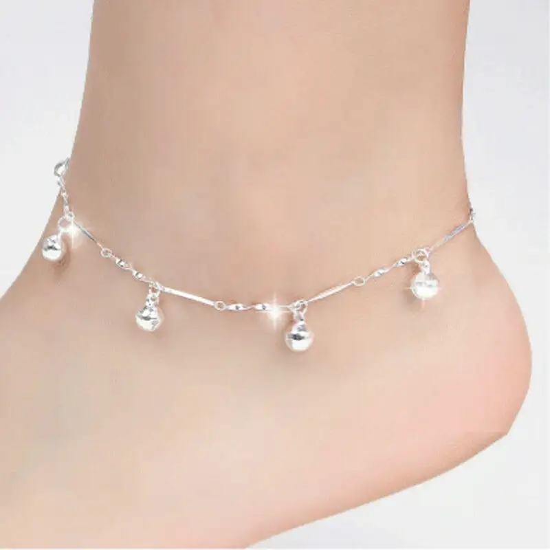 NOUVELLES Cloches Bar Bracelet De Cheville Chaîne 925 Argent Plaqué Pied Plage Sandale Aux Pieds Nus