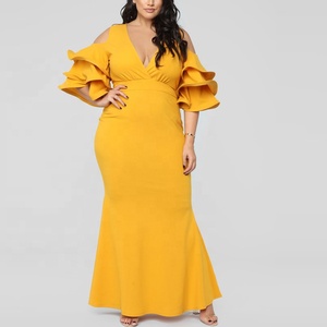 <span class=keywords><strong>Venta</strong></span> al por mayor de moda frío hombro cuello V profunda niveles mangas mujeres Maxi vestido largo - Product Image 5