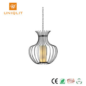 Decorativo moderno Hotel forma florero hierro negro mate tela colgante Luz - Product Image 1