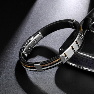 Bracelet en silicone et acier inoxydable, pour homme, câble métallique en caoutchouc, 20 pièces, vente en gros, promotion - Product Image 4