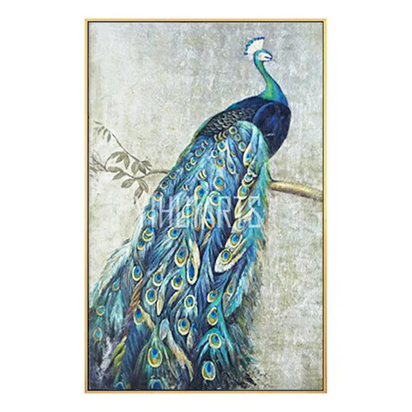 Handpainted Beautiful Peacock Oil Painting, Lovely Animal Wall Art for Home Decor