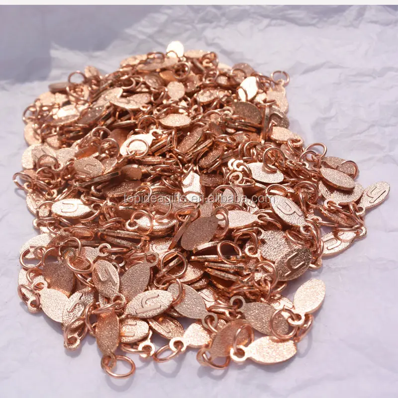 Customized Rose Gold oval logo stamped custom jewelry bracelet tags designed engraved metal logo charm factory customized