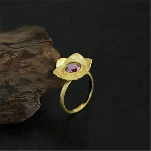 Bague Lotus argent véritable pour femme, spécial, en or