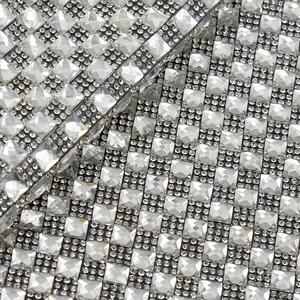 24 * 40厘米透明黑色修补 8毫米方形水钻网布水晶丝带装饰玻璃珠贴花 DIY 衣服首饰工艺品