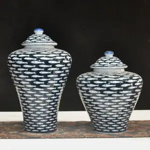 Gember Potten Voor Huisdecoratie Visontwerp Porselein Chinese Handgeschilderde Blauwe En Witte Keuken Opslag Klassiek Feest 1 Stuks