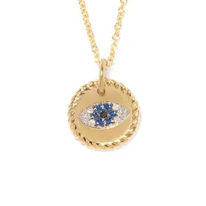 جديد وصول 18k الذهب مجوهرات الملتوية عملة قلادة العين الزرقاء قلادة النساء