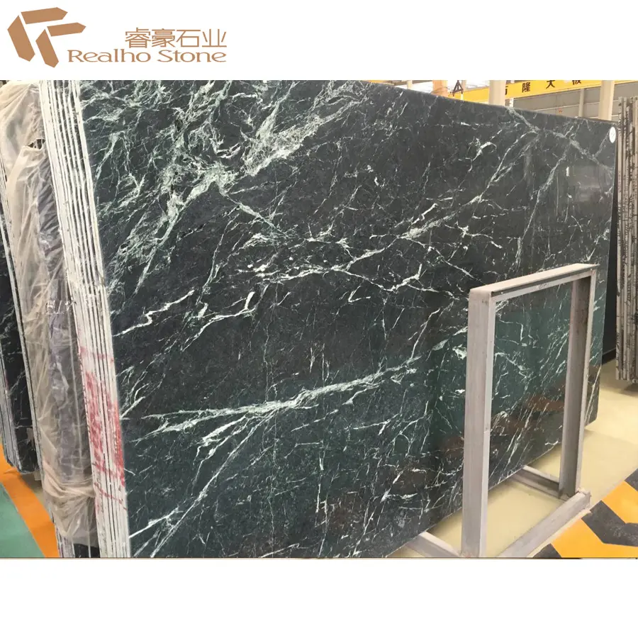 A Big Slab Udaipur Dark Green Marble With Few White Veins