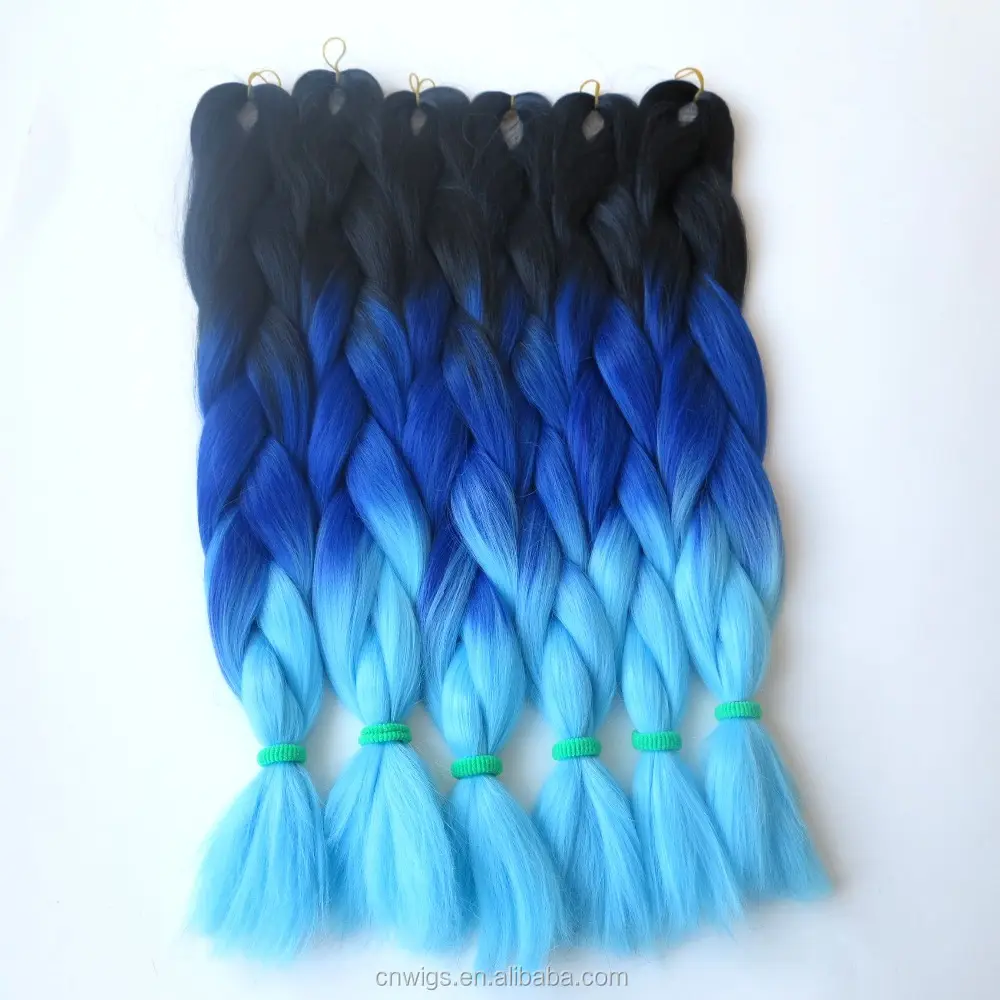 Rambut XUCHANG HARMONY 10 BH 100G/PC Rambut Kepang Ombre Biru 24 Inci Ekstra Panjang Ombre Jumbo