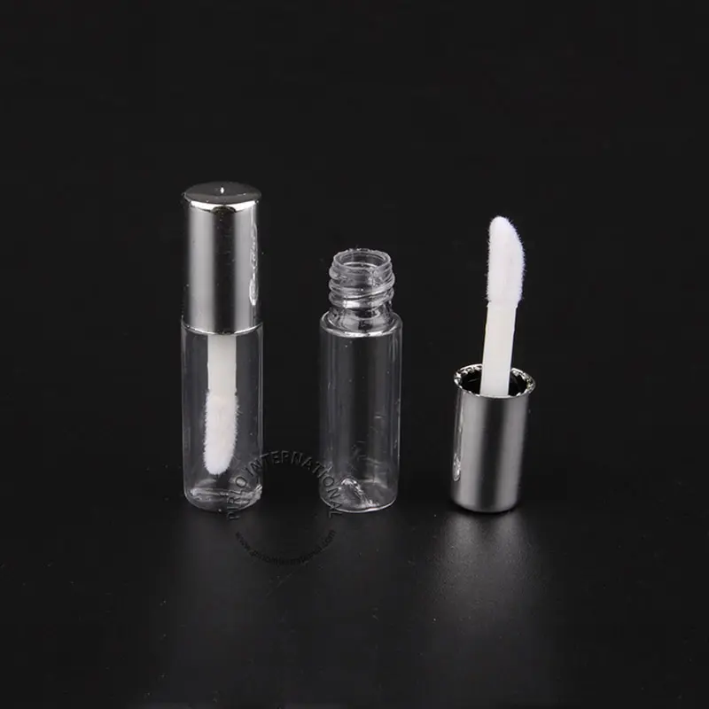 Пластиковая мини-трубка для блеска для губ, 1 мл, 1 г, пробоотборник для бальзама для губ, трубка для бальзама для губ с кисточкой и блестящим серебристым колпачком