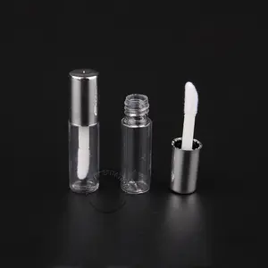 Пластиковая мини-трубка для блеска для губ, 1 мл, 1 г, пробоотборник для бальзама для губ, трубка для бальзама для губ с кисточкой и блестящей серебряной крышкой