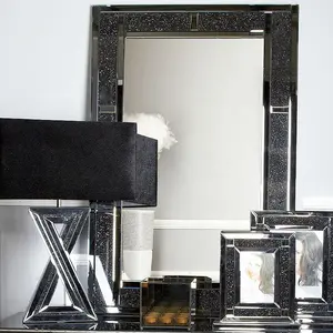 Роскошное прямоугольное черное декоративное настенное зеркало со стразами