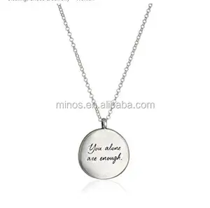 You Alone Are Enough Quote Circle Pendant Necklace, Stainless Steel Simple Necklace Designs