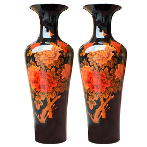 Handmade Black Flower Design Glazed Ceramic <strong>Unique</strong> Tall Floor Large <strong>Vase</strong> - Product Image 1