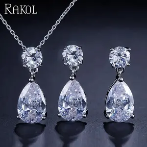 RAKOL SP272 Simple Teardrop Crystal Gemstone Zircon Chain Necklace Earrings Jewelry Set