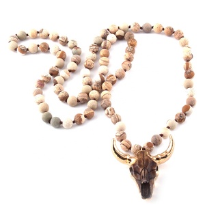 8mm Bohemia Declaración de las mujeres collar de nudo de la cabeza del cráneo de amazonita Natural piedra cuerno de toro collar - Product Image 5