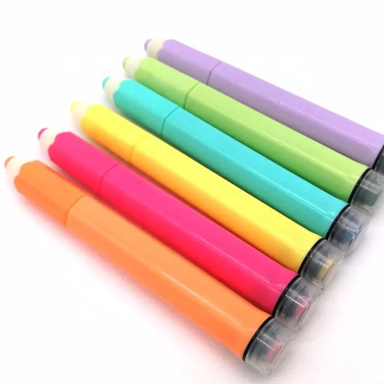 Forma di matita evidenziatore fluorescente pennarello ad inchiostro con piccolo bollo per i bambini come regalo