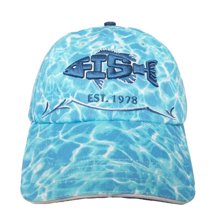 רקמת פשוט דגי לוגו כחול Camo שמשיה שמש דיג בייסבול Caps עבור דייגים חיצוני ספורט כובע בייסבול כובע