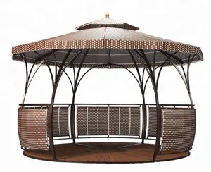 गर्म बिक्री आउटडोर रोम डिजाइन डबल छत रतन विकर gazebo तम्बू के साथ डब्ल्यूपीसी मंजिल