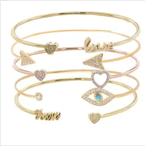 BA006 — bracelet Simple en cristal doré, pavé de palmier, motif cœur, amour, flèche, tête de flèche, breloque