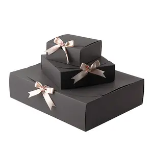 Coffee paper box custom packaging scarf clothes shirt bridesmaid wedding black kraft paper fashion gift box with ribbon