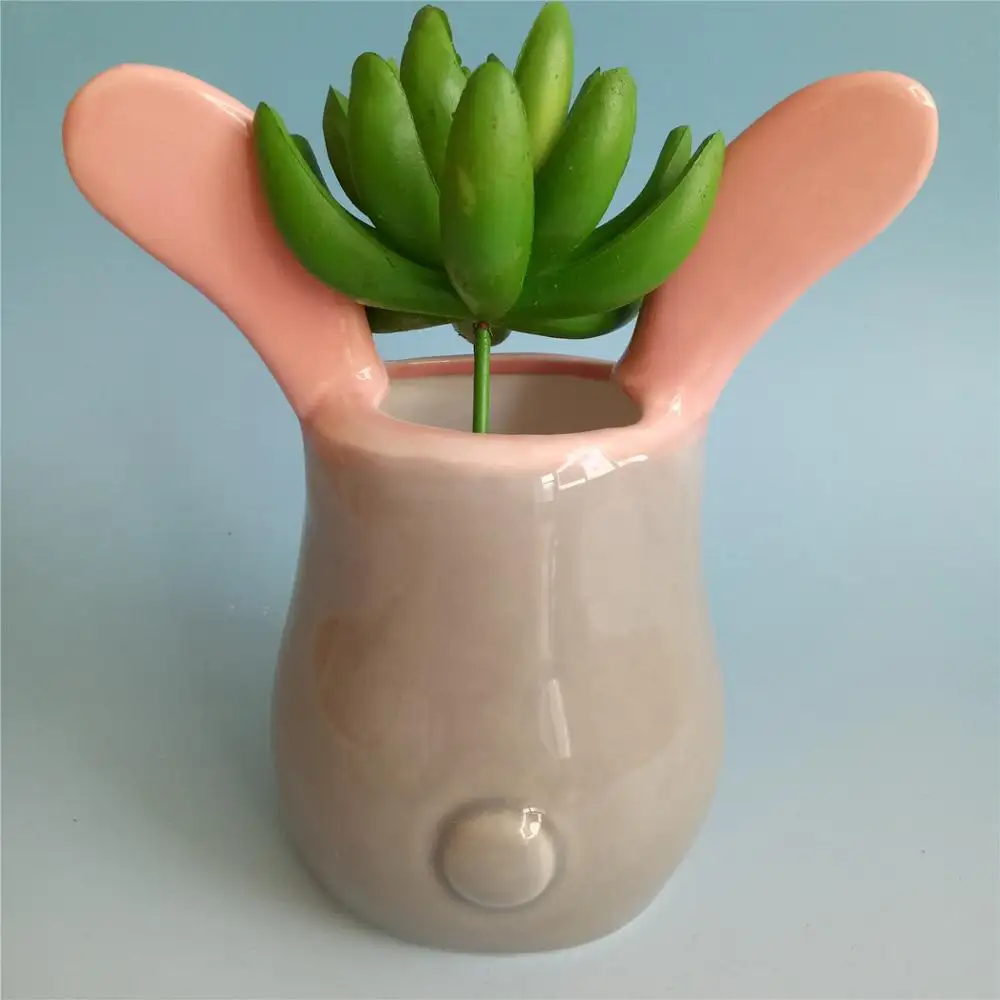 Joinste-moule de pot de fleur en céramique de Mini lapin personnalisé pour le jardin