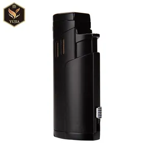 Quảng châu Yujia cohiba màu vàng và màu đen tùy chỉnh cigar lighter 3 ngọn lửa nhẹ hơn bán buôn