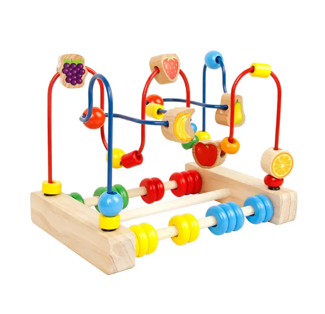 Wood Fruit Wire Bead Maze Game CDN-2918 Wooden Fruits Bead Maze Roller Coaster Game Toy for Kid CDN-2918