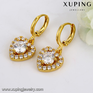 92954 xuping GZ Bijoux de mode, boucles d'oreilles en or 24 carats raffinées en forme de cœur, micro pavé de pierres CZ - Product Image 2