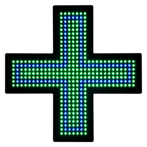 ป้ายกากบาทร้านขายยาอะคริลิค LED สีเขียวและสีน้ำเงิน ขนาด 24*24 นิ้ว ความสว่างสูง แรงดันต่ำ สำหรับใช้ภายในอาคาร - Product Image 1